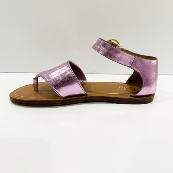 Franco Sarto Ruth Ankle Strap Flat Sandal Pink Metallic Vegan Leather 9 NEW - Picture 5 of 13
